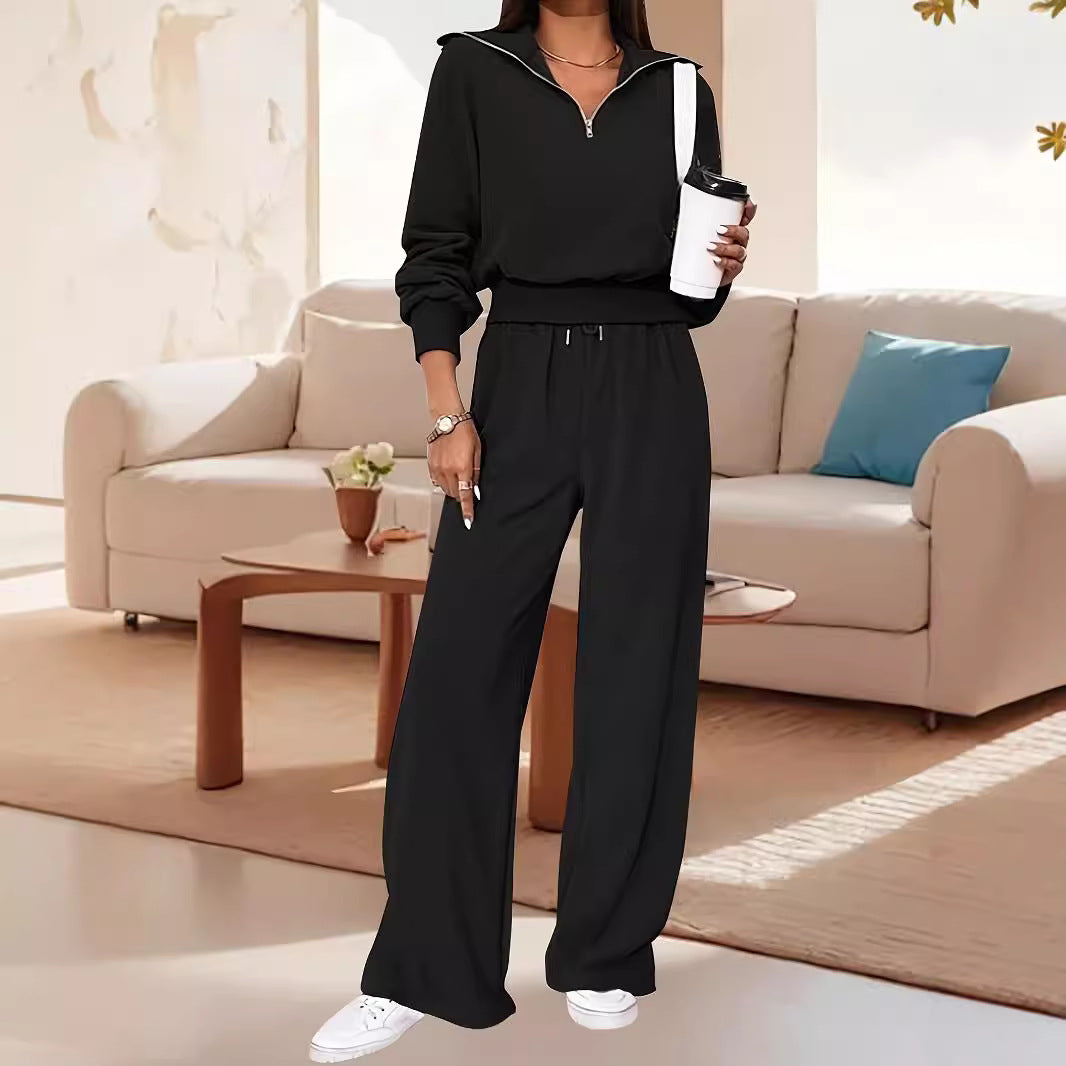 Damen Lässiger Jumpsuit mit Reißverschluss und weitem Bein