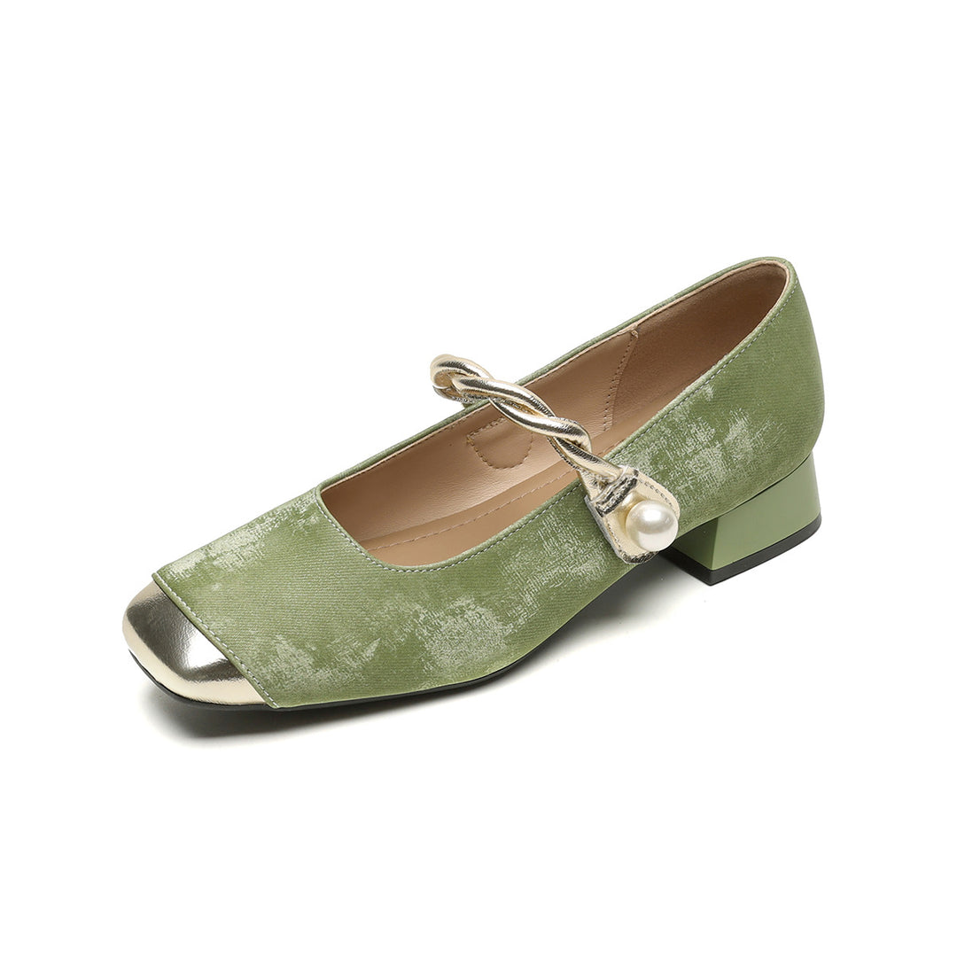 Damen elegante Ballerinas mit luxuriösem Perlenschmuck und modischem Riemendesign R&B