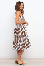 Damen luftiges Maxikleid aus Baumwolle mit gestreiftem Volantdesign R&B