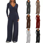 Damen Eleganter Wickel-Jumpsuit mit weitem Bein und modischen Details EB