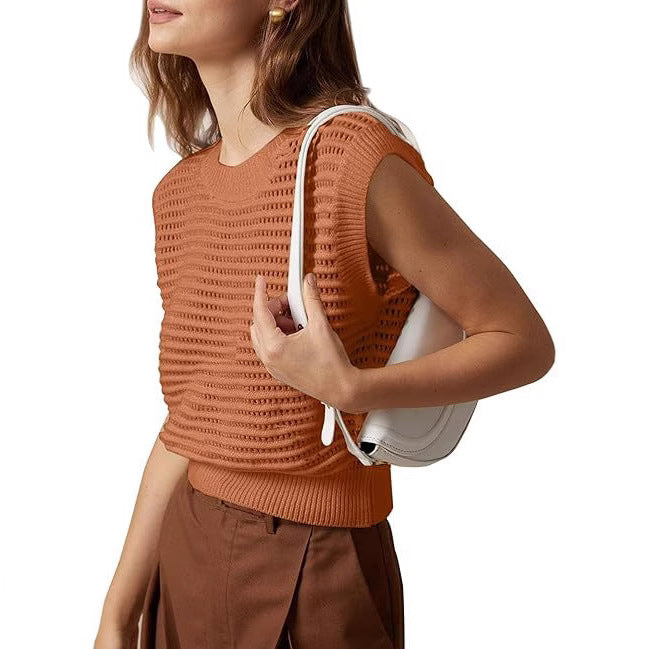 Damen Strickoberteil mit luftiger Struktur und weitem Kragen R&B