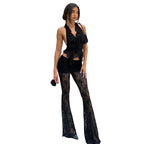 Damen Spitzentransparentes Hosen Set R&B