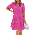 Damen luftiges Broderie Anglaise Kleid mit V-Ausschnitt und Rüschensaum R&B