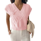 Damen V-Ausschnitt Strickoberteil mit floralem Relieffinish R&B