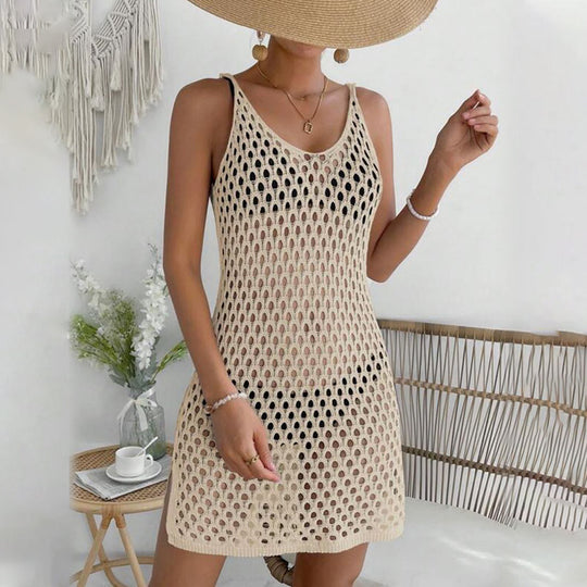 Damen gehäkeltes Strandkleid mit transparentem Netzdesign R&B