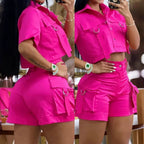 Damen Cropped Shirt und Cargo-Shorts Set R&B
