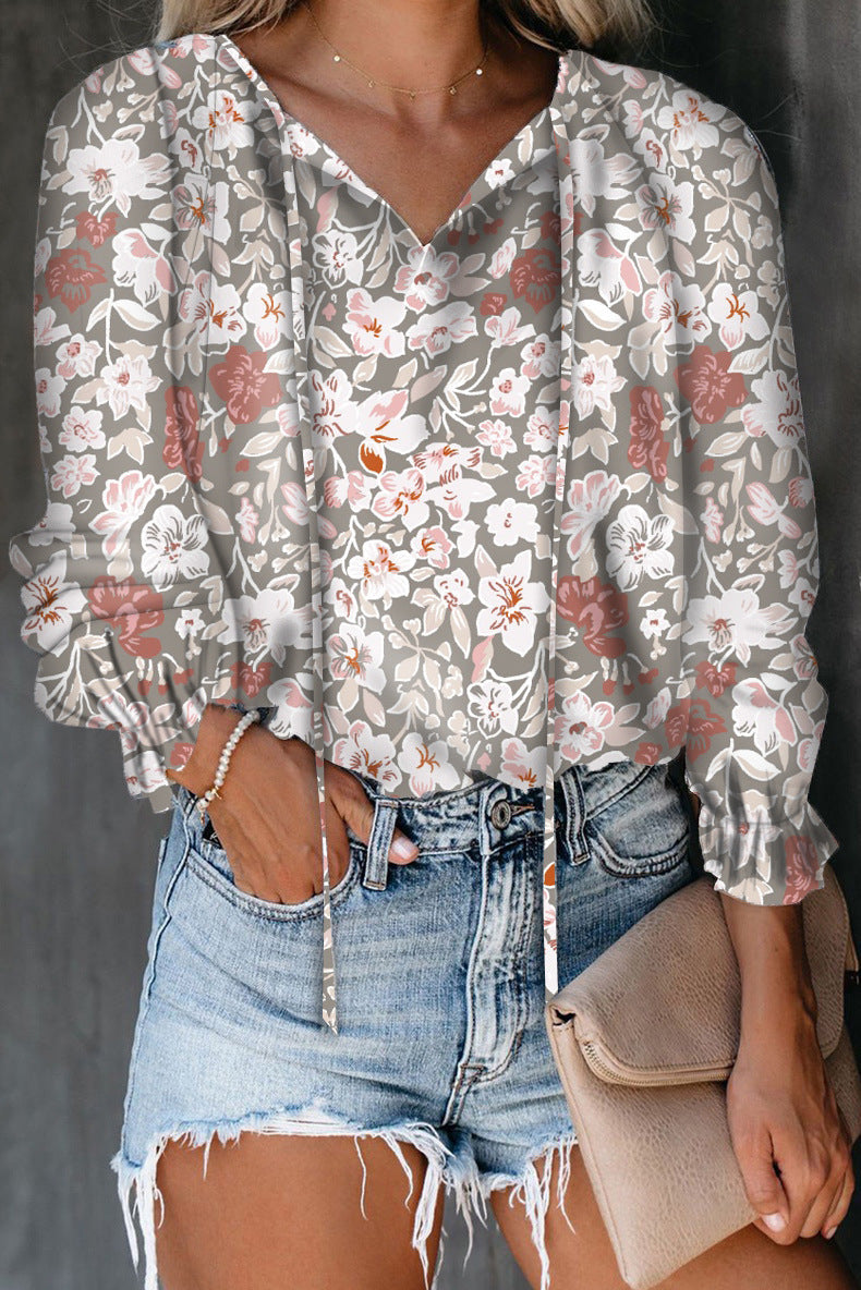 Damen Bluse mit floralem Muster und lockeren Ärmeln R&B