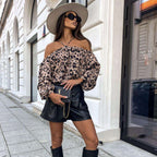 Damen Off-Shoulder Leopardenmuster Bluse