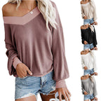 Damen lässiger Pullover mit asymmetrischem Ausschnitt und voluminösen Ärmeln