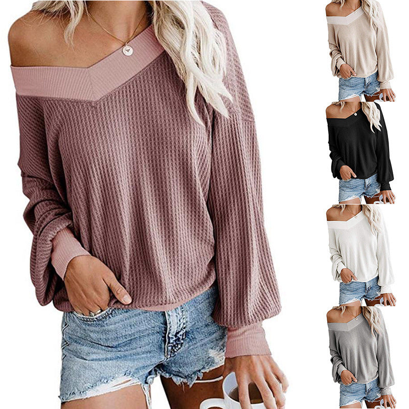 Damen lässiger Pullover mit asymmetrischem Ausschnitt und voluminösen Ärmeln