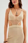 Damen Maxikleid mit raffiniertem Netzdesign und hohem Schlitz R&B