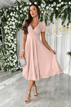 Damen A-Linie Kleid mit Puffärmeln und schmalem V-Ausschnitt R&B
