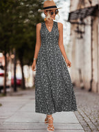 Damen Maxikleid mit floralem V-Ausschnitt und schwingendem Rock R&B