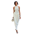 Damen Elegantes Maxi-Jumpsuit mit hohem Kragen und fließendem Saum R&B