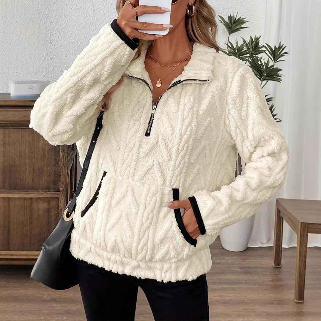 Damen modischer Fleece-Pullover mit halbem Reißverschluss und Taschen R&B