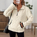 Damen modischer Fleece-Pullover mit halbem Reißverschluss und Taschen R&B