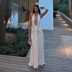 Damen Maxikleid mit tiefem V-Ausschnitt und raffiniertem Drapierungsdesign R&B