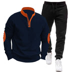 Herren Sportliches Hoodie- und Jogginganzug-Set mit kontrastierenden Ärmelakzenten R&B