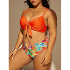Damen Bikini-Set mit modischem Knoten-Design und floralem Unterteil R&B
