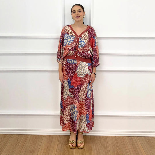 Damen Blütenmuster Set mit Kurzjacke und maxikleid R&B