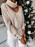 Damen Glamouröser Strickpullover mit angeschnittenem Rollkragen und schicken Knopfdetails R&B