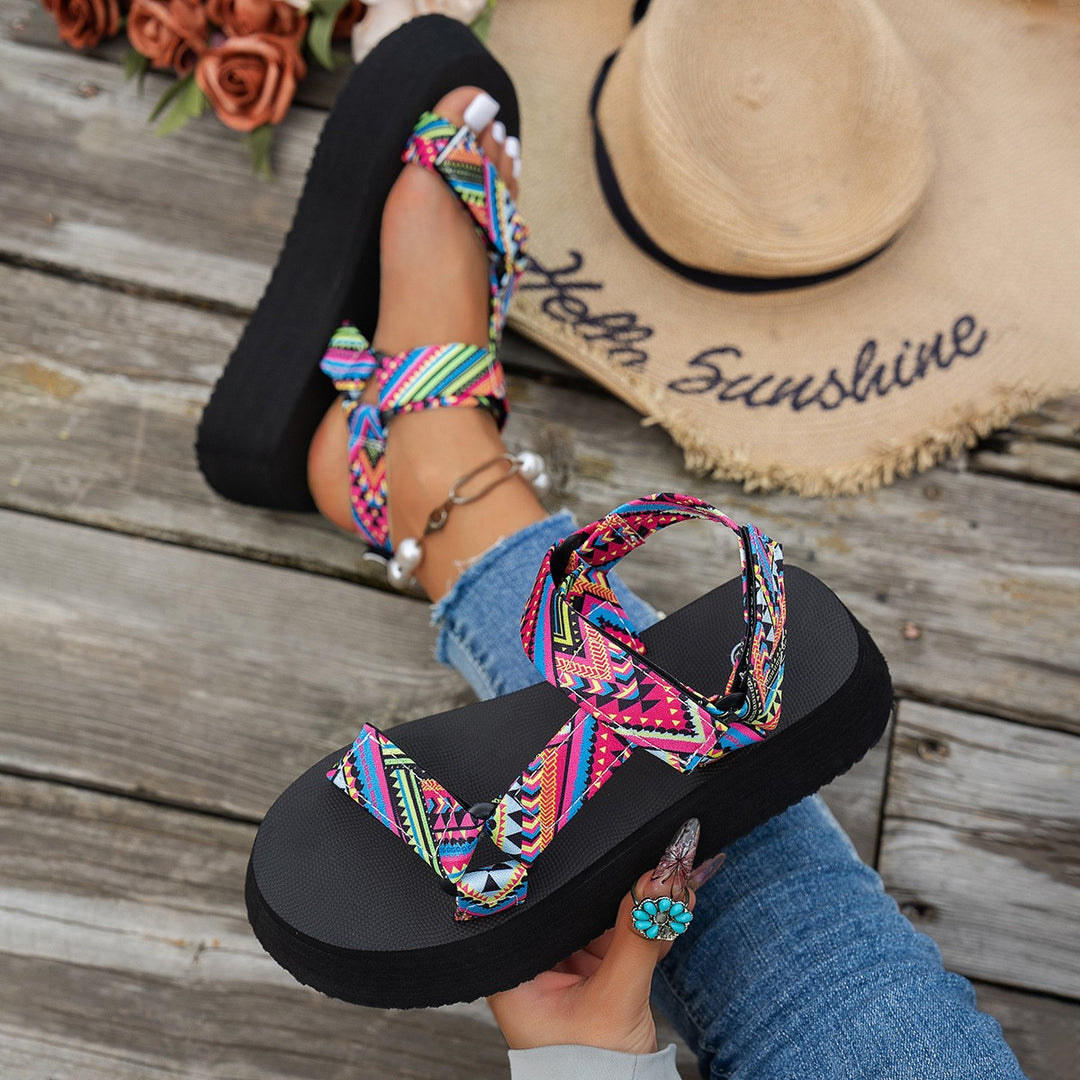 Damen Komfortable Wedge-Sandalen mit buntem Ethno-Muster R&B