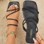 Damen Flache Slides mit eleganten mehrfachen Riemen R&B