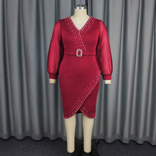 Damen Abendkleid mit eleganten Puffärmeln und funkelnden Applikationen R&B