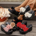 Damen Wedge-Pantoletten mit floralem Design und rutschfester Sohle