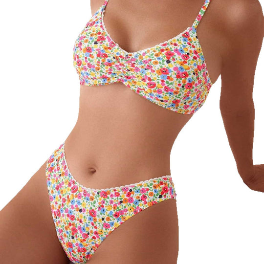 Damen Triangel-Bikini mit floralem Muster und feinen Details R&B