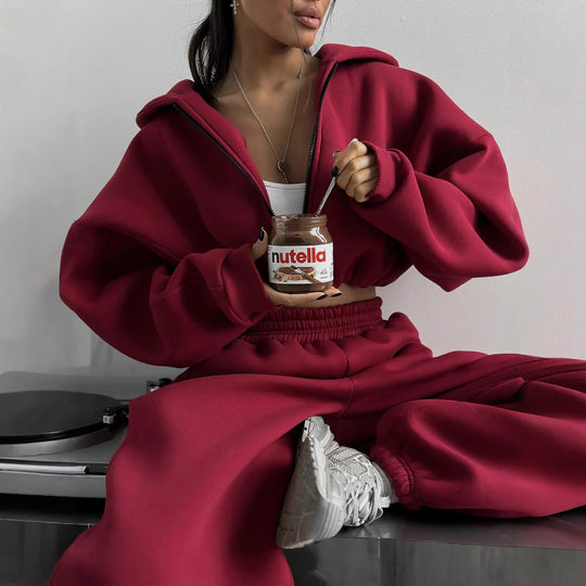 Damen lässiges Cropped-Hoodie und Jogginghose Set R&B