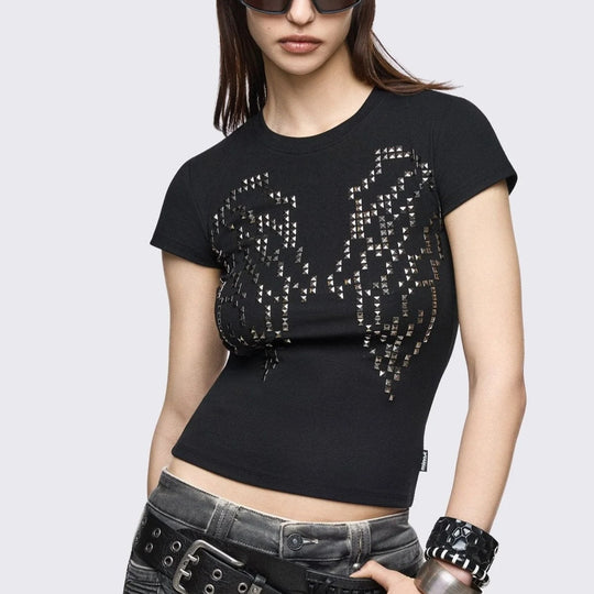 Damen Enganliegendes T-Shirt mit Metallic-Nieten R&B