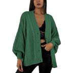 Damen Grobstrick-Cardigan mit großen Knopfdetails und voluminösen Ärmeln R&B