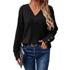 Damen Strickpullover mit V-Ausschnitt und dekorativen Knopfdetails