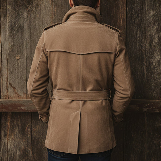 Herren elegante Wildlederjacke mit Gürtel und klassischem Schnitt