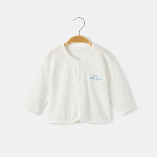 Unisex nan soft organische Baumwolle Snap-Front strukturierte Babystrickjacke mit gesticktem Teddy R&B