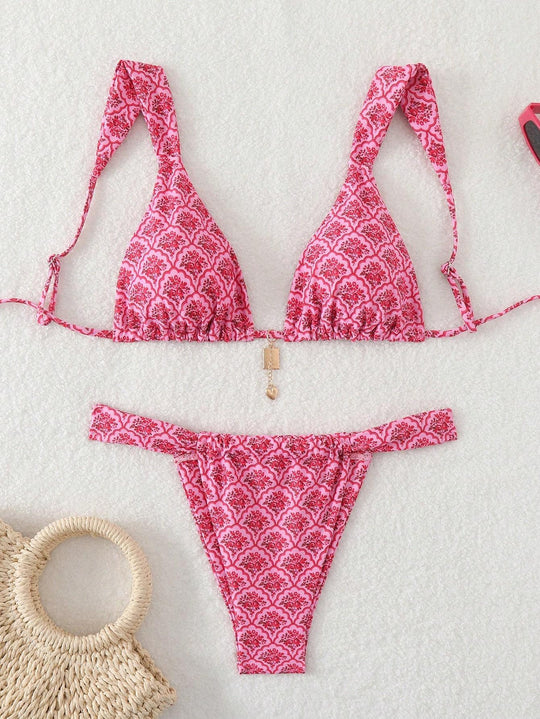 Damen Triangel-Bikini mit verspieltem Mustermix R&B