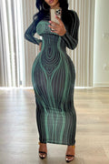 Damen Figurbetontes Langarmkleid mit einzigartiger Linienstruktur R&B