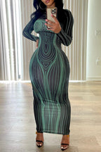 Damen Figurbetontes Langarmkleid mit einzigartiger Linienstruktur R&B