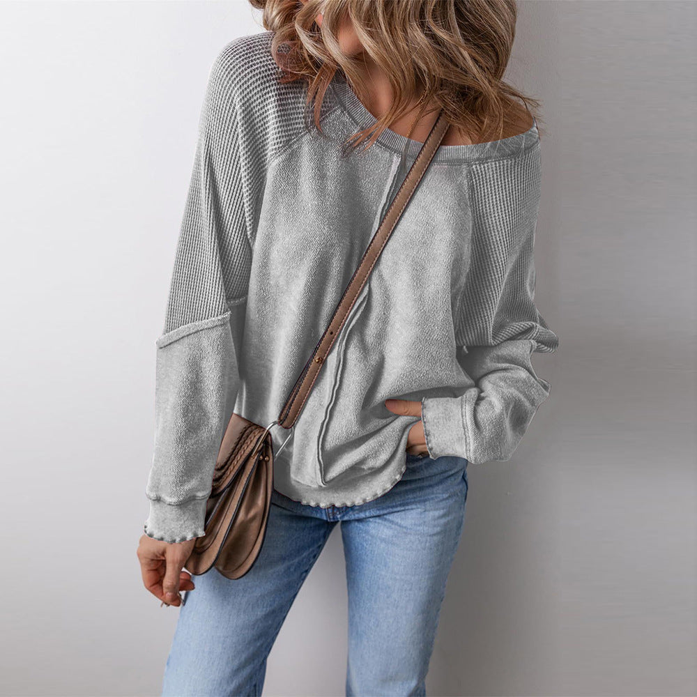 Damen lässiger Pullover mit weitem Ausschnitt R&B