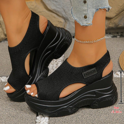 Damen Sportliche Plateau-Sandalen mit atmungsaktivem Strick-Obermaterial R&B