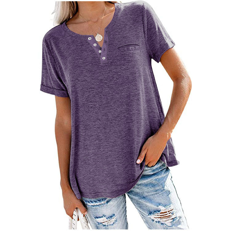 Damen hochwertiges T-Shirt mit Knopfdetail und lockerem Schnitt R&B