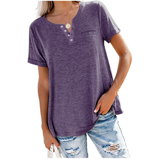 Damen hochwertiges T-Shirt mit Knopfdetail und lockerem Schnitt R&B
