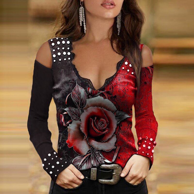Damen Oberteil mit schulterfreiem Design und floralem Druck R&B