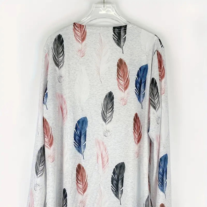 Damen lässige Longjacke mit einzigartigem Feder-Design und praktischen Taschen R&B