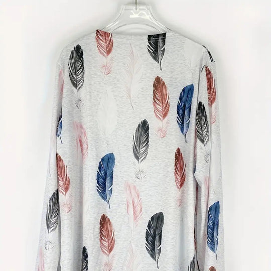Damen lässige Longjacke mit einzigartigem Feder-Design und praktischen Taschen R&B
