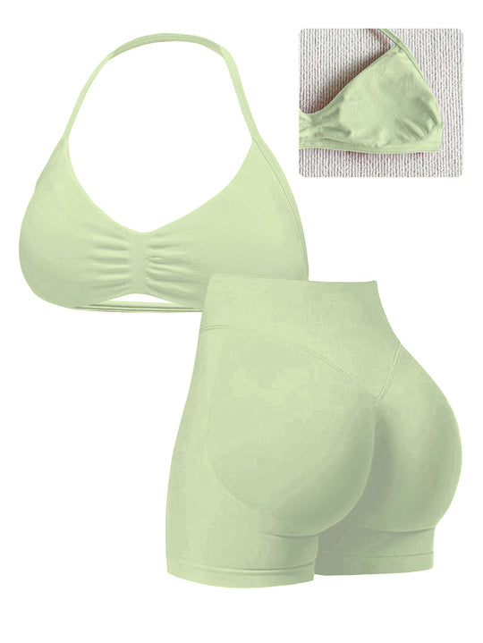 Damen Sport-Bikini-Oberteil mit hoch geschnittenen Shorts und nahtlosem Design R&B