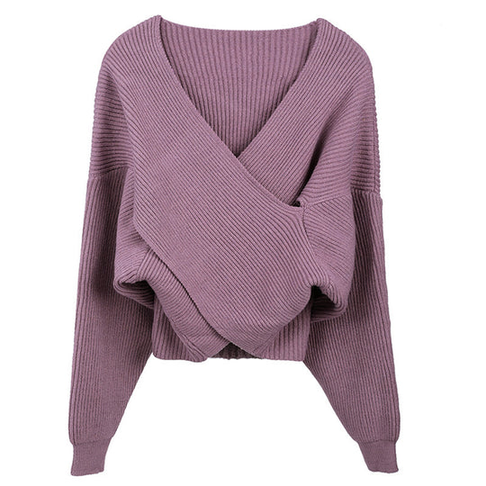 Damen Gemütlicher Strickpullover mit modernem Wickeldesign R&B