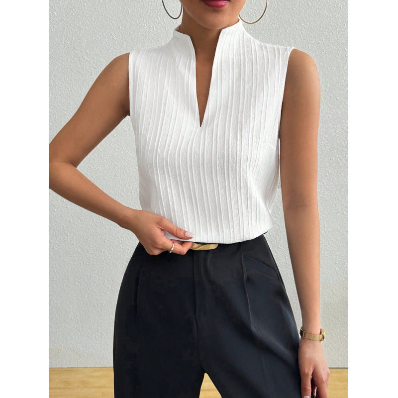 Damen Chicer Stehkragen-Top mit eleganter Rippstruktur R&B