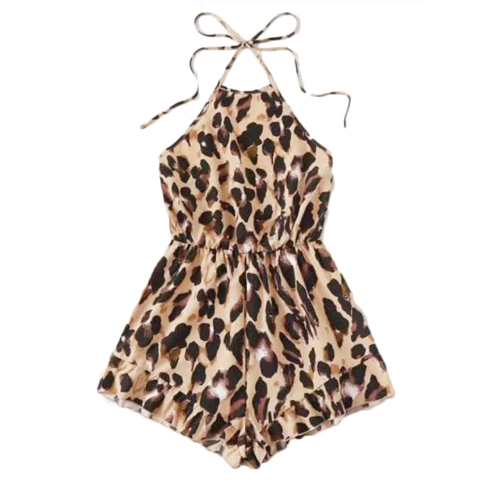 Damen Ärmelloser Jumpsuit mit tierischem Muster und Trägern R&B